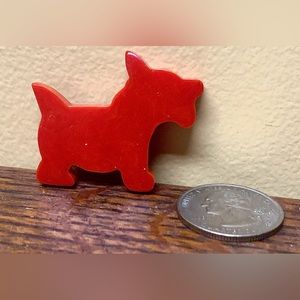 Early Mid Century Antique Cherry Red Bakelite Scotty Dog Pin Brooch